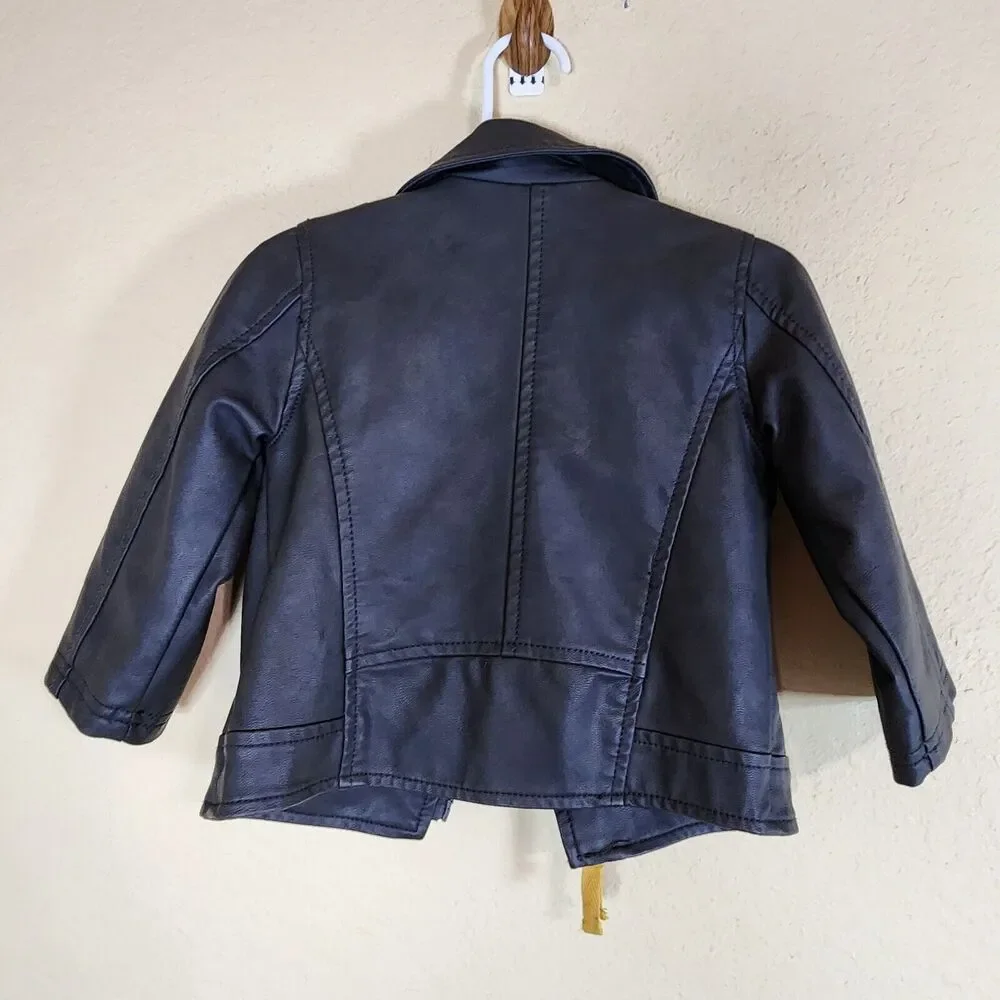 Genuine Kids by OshKosh‎ black Faux Leather Lined biker Jacket 12 months